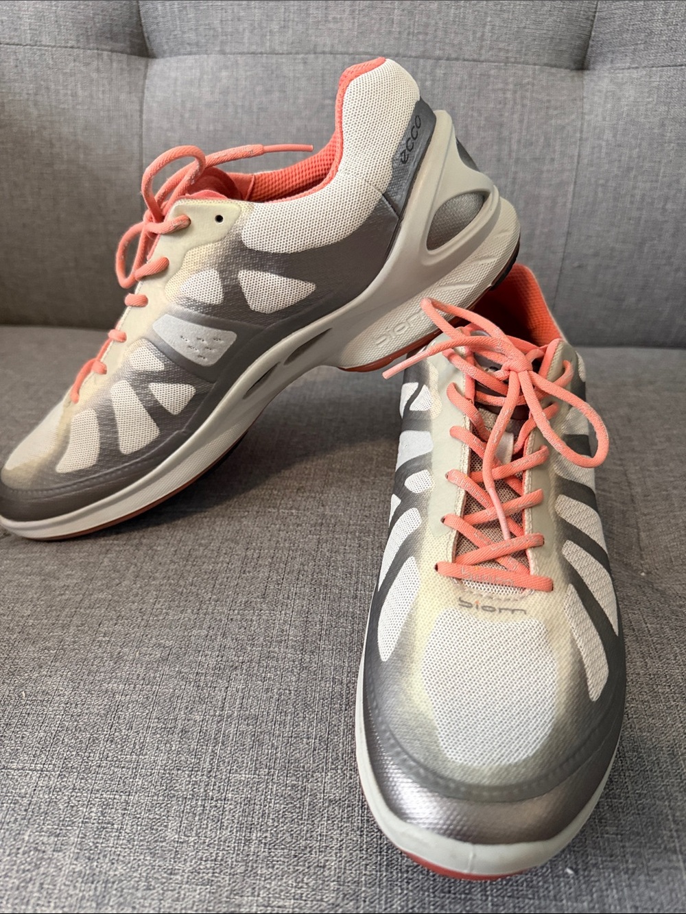ECCO Biom Fjuel Racer Performance Sneakers Coral Gray Silver Size 41 US 10